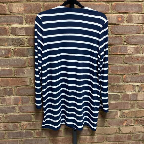 J.Jill Navy Stripe Long Sleeve Cardigan Size Medium NWOT - Picture 4 of 7